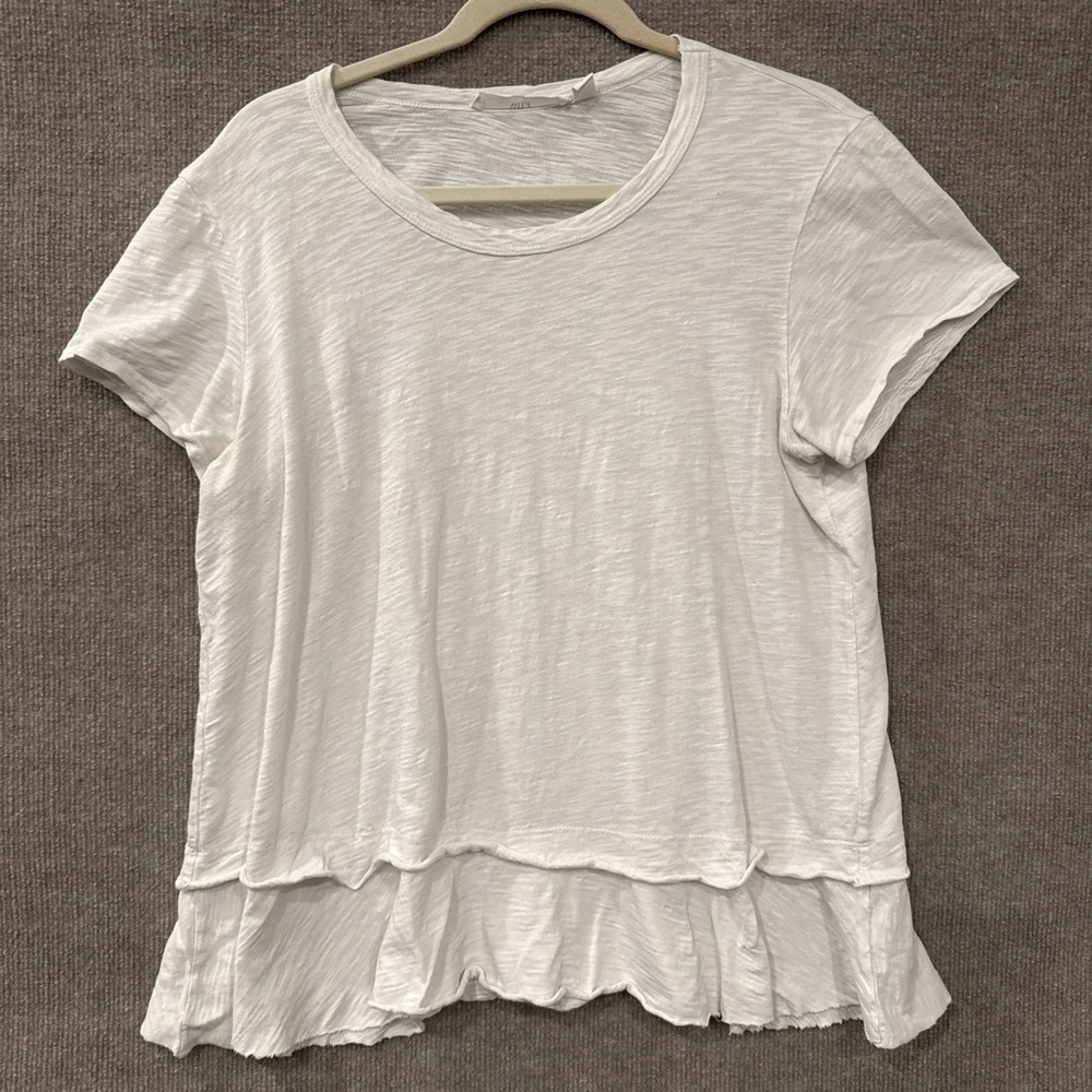 Wilt Short Sleeve Tiered Raw Hem Tee Women's L White Heather Crewneck Boho - Picture 2 of 7